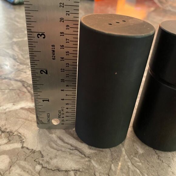 Vintage Danish Modern Salt Shaker and Pepper Grinder Black Wood Cylinders - Picture 10 of 11
